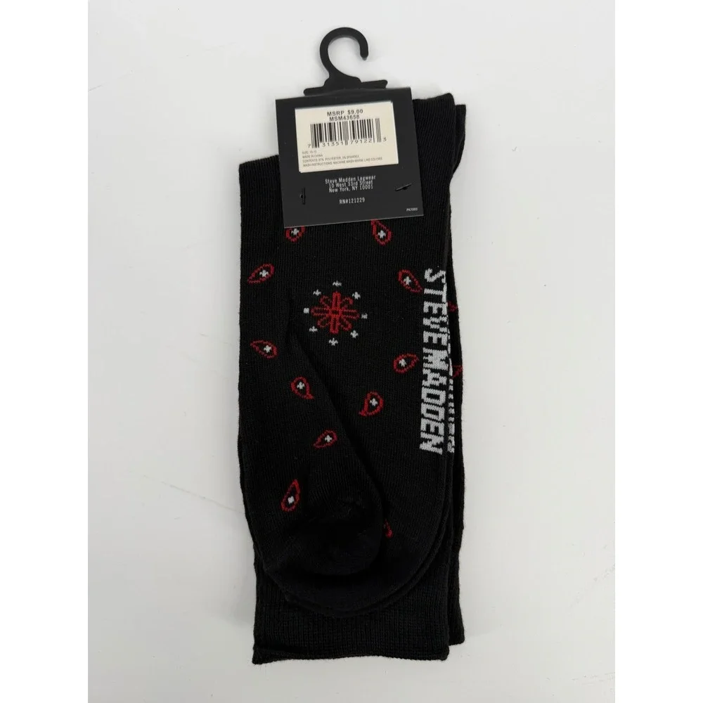 Pack Of 6  - Steve Madden Men's Crew Socks Paisley Bandana Black Size 10-13 NWT